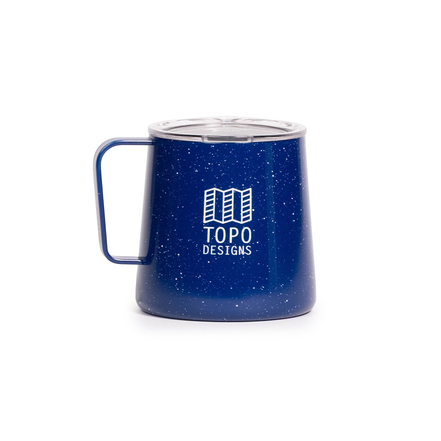 Back white background image of Topo Designs x MiiR Grounded Camp Cup in "Blue Speckle"