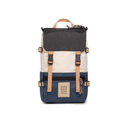Front View of Topo Designs Rover Pack Mini in "Bone White / Pond Blue"