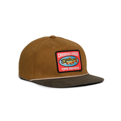 Front quarter shot of Topo Designs x CCH x Pine Printshop Rope Cap in "Stuttgart"