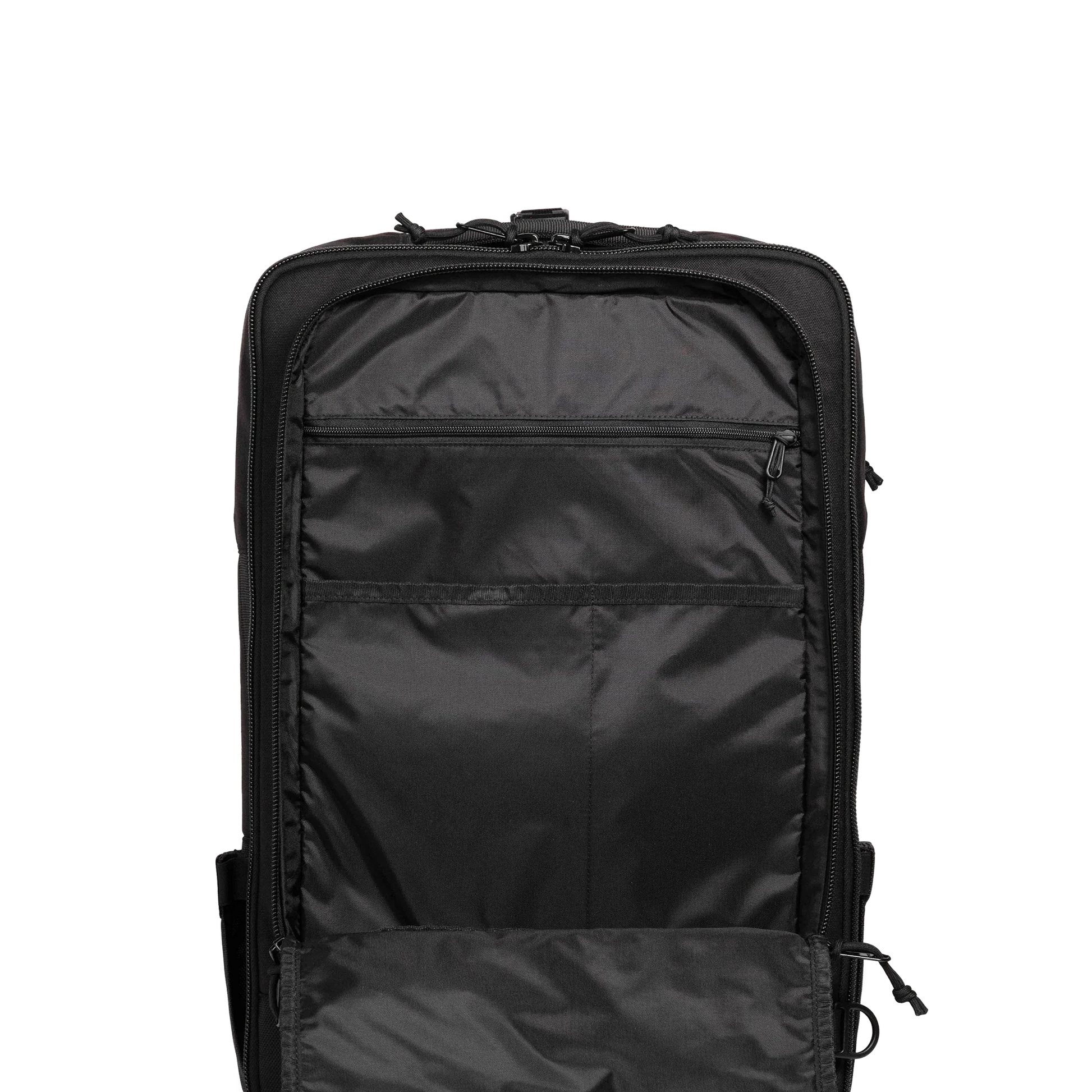 General interior shot of Topo Designs Global Travel Bag 40L in "Black / Black"