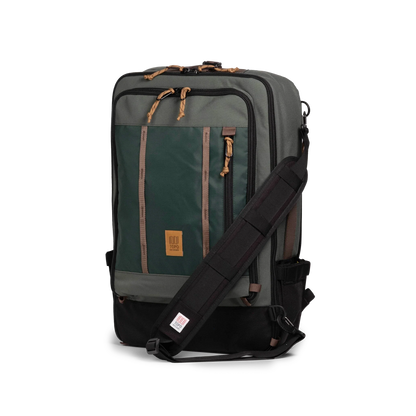 Front quarter view of Topo Designs Global Travel Bag 40L in "Woodland / Forest"