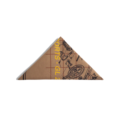 Triangle folded image of Topo Designs x Pine Printshop Enjoy The Ride Bandana in "Sand"