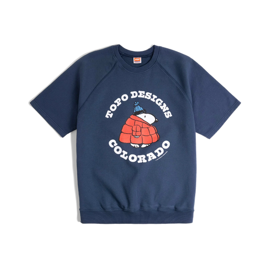 General front image of Topo Designs x TSPTR Puffy Coat Sweatshirt in "Navy"
